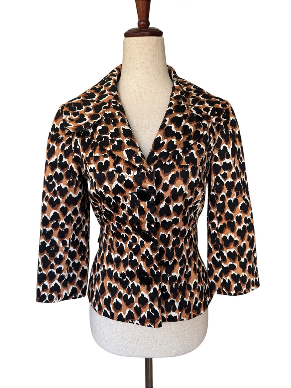 Trina Turk Women's Leopard Button Front Jacket Blazer Y2k Vintage 50s Pinup sz 2
